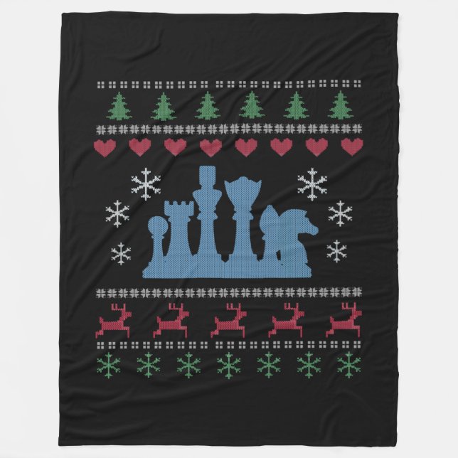 Chess - Chess Pieces Ugly Christmas Fleece Blanket (Front)