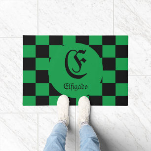 Chess Club Custom Name Initial Chequered Doormat