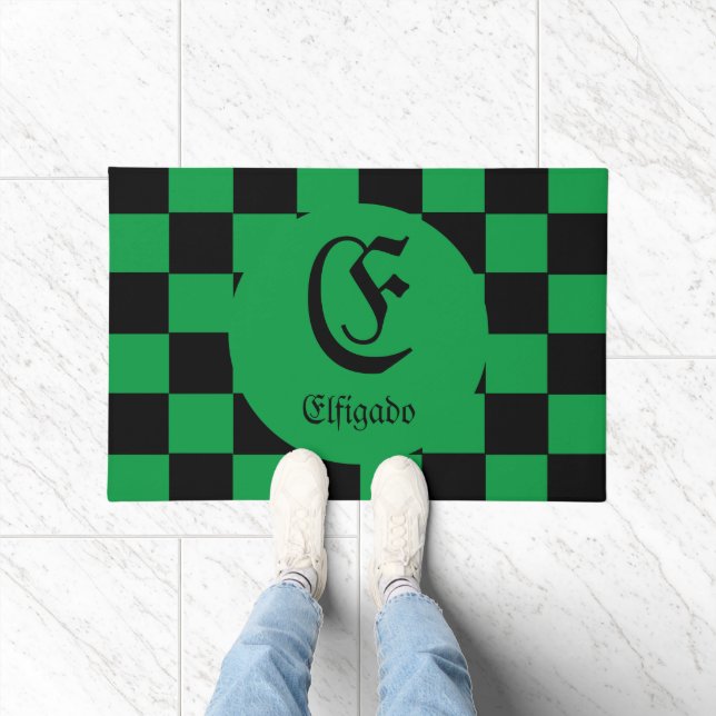 Chess Club Custom Name Initial Chequered Doormat (Indoor)