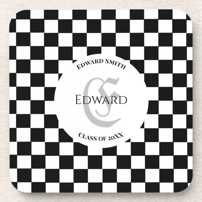 Chess Club Custom Name Initial Coaster (Front)