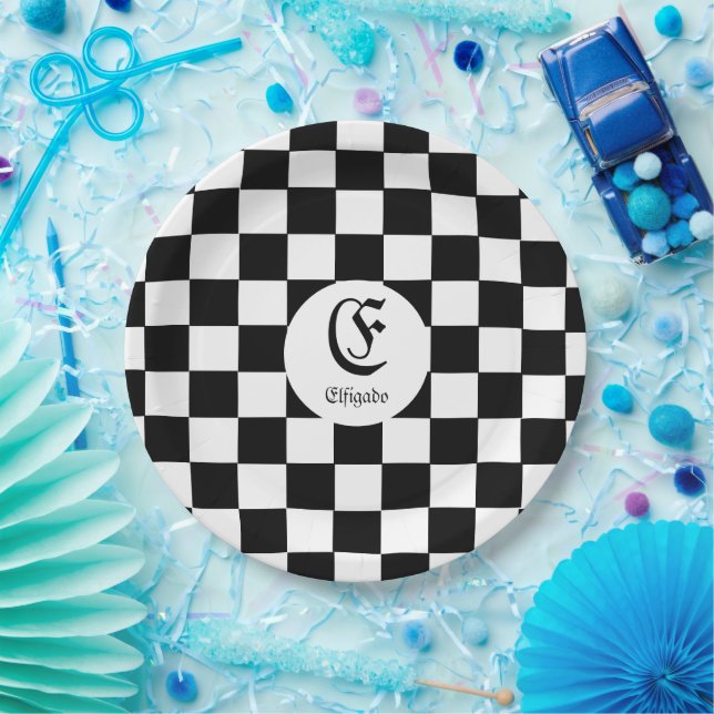 Chess Club Custom Name Initial Paper Plate (Party)