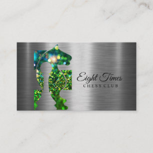 Chess Club King Metallic Silver Faux Business Card