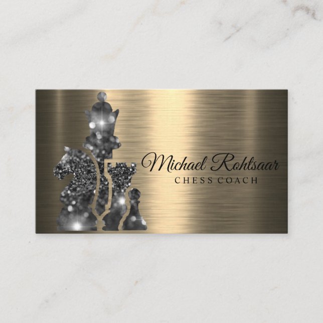 Chess Coach King Metallic Silver Faux Business Car Business Card (Front)