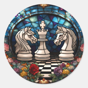 Chess Dancing Knights Classic Round Sticker