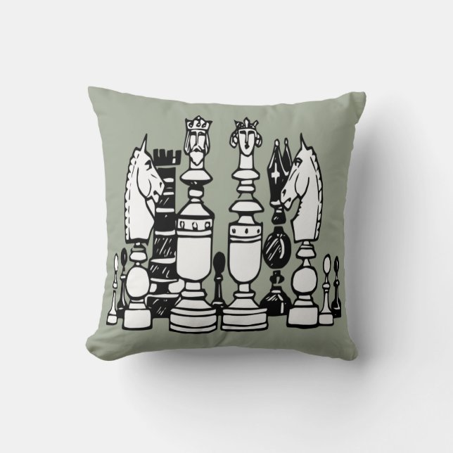 Chess decor pillow black white Grey pillow (Front)