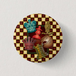 Chess Design King Queen Knight Bishop Pawn 3 Cm Round Badge