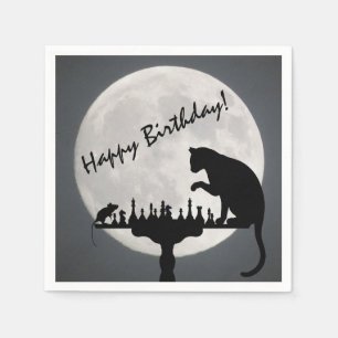 Chess Full Moon Cat and Mouse Game Happy Birthday! Napkin