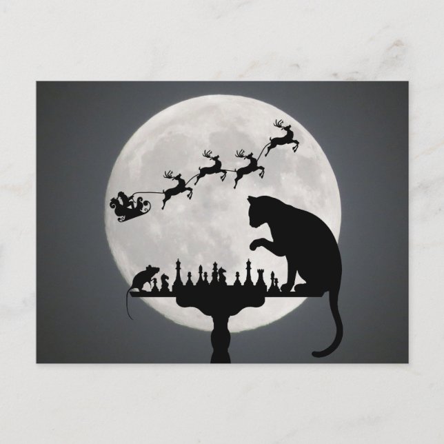 Chess Full Moon Cat n Mouse Christmas Thank You Postcard (Front)