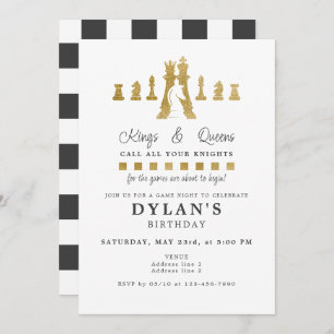 Chess Game Night Birthday Call Your Knights Gold Invitation