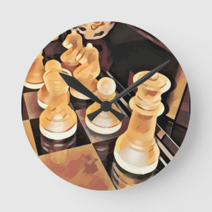Chess game Original Abstract art Round Clock