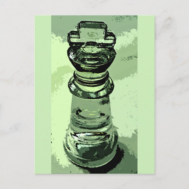Chess, Glass King, Green Background, Outlined Postcard (Front)