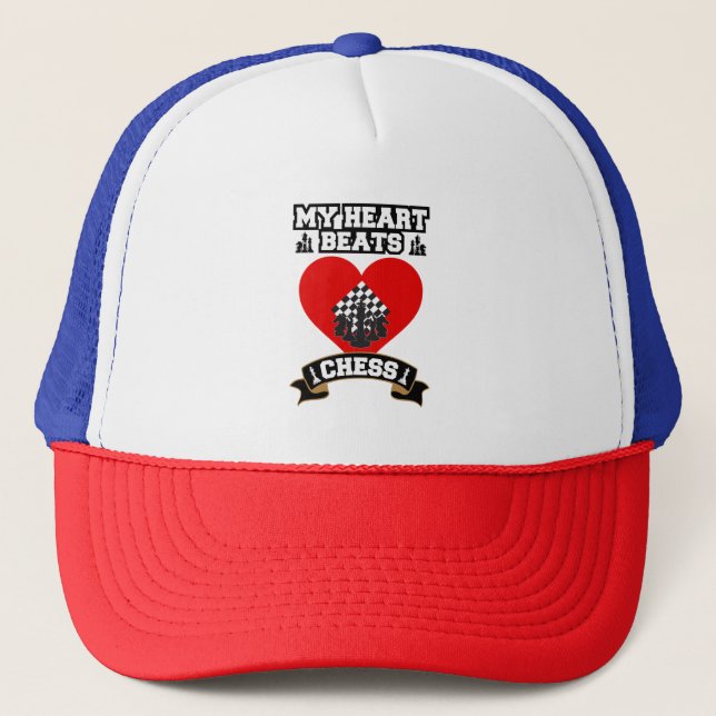 Chess Heart Pieces Strategy Game Love Passion  Trucker Hat (Front)