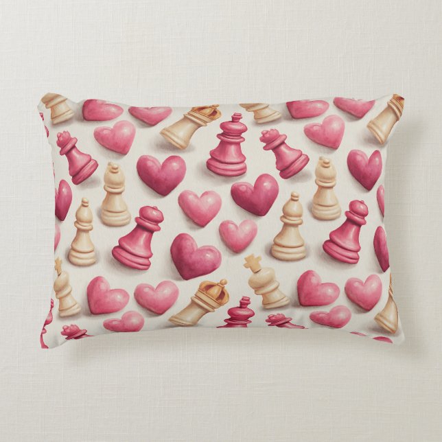 Chess & Hearts Valentines Pattern Decorative Cushion (Front)