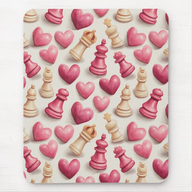 Chess & Hearts Valentines Pattern Mouse Mat (Front)