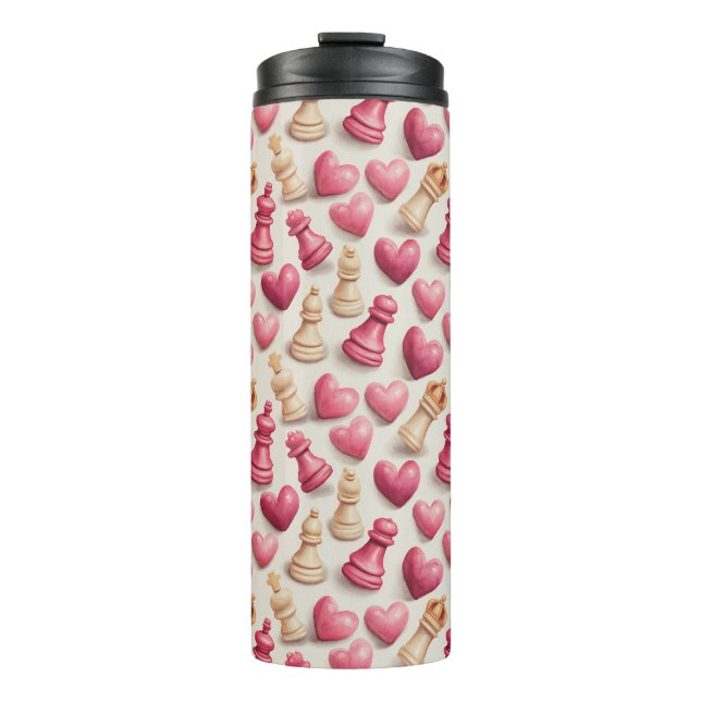Chess & Hearts Valentines Pattern Thermal Tumbler (Front)