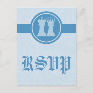 Chess King and Queen RSVP Postcard, Blue Invitation Postcard