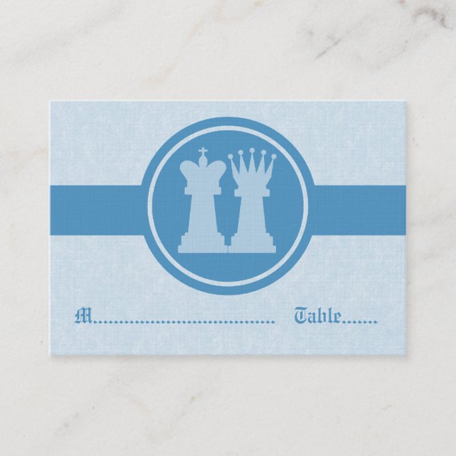 Chess King and Queen Wedding Place Cards, Blue Place Card (Front)