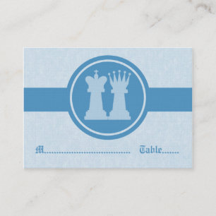 Chess King and Queen Wedding Place Cards, Blue Place Card