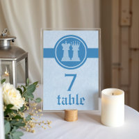 Chess King and Queen Wedding Table Card, Blue