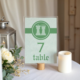 Chess King and Queen Wedding Table Card, Green Number