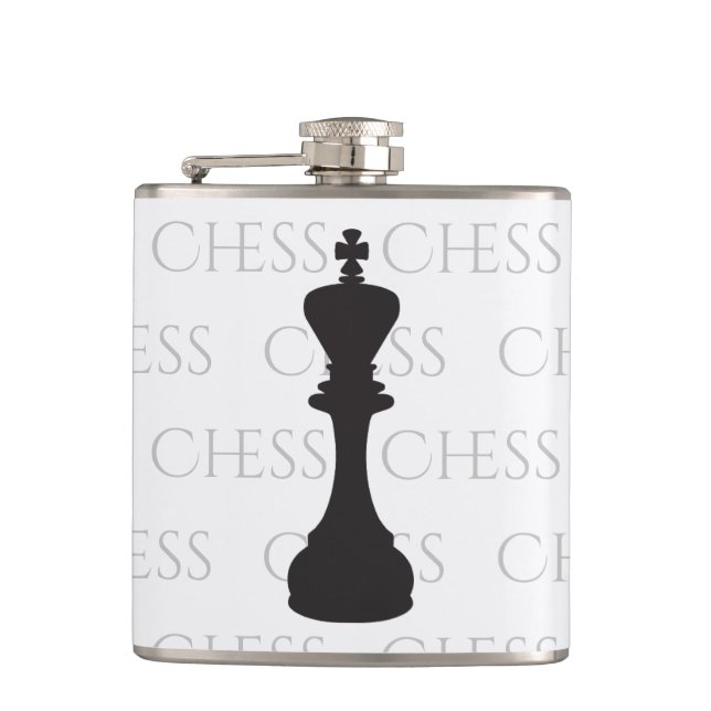 Chess King Classic Piece Modern Black, White Hip Flask (Front)