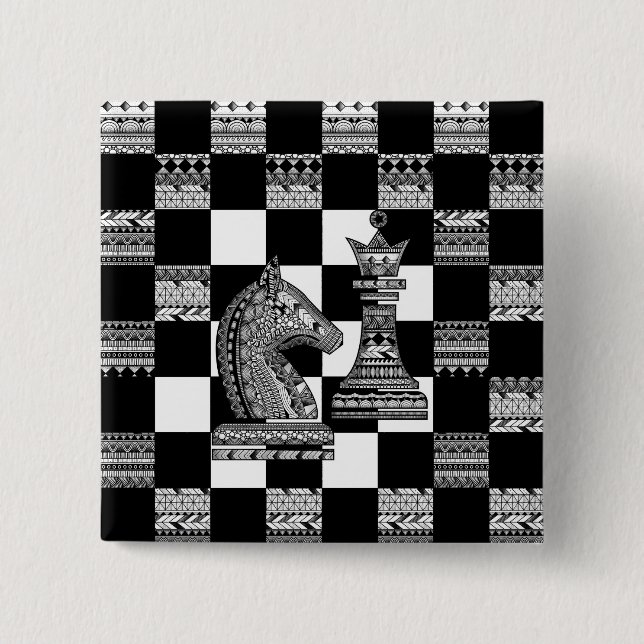 Chess Knight and Queen - Zen Art 15 Cm Square Badge (Front)