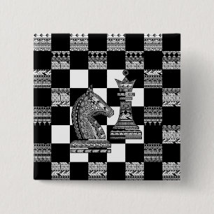 Chess Knight and Queen - Zen Art 15 Cm Square Badge