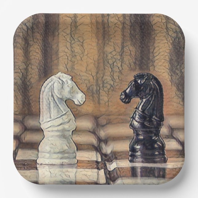 Chess Knights Chess Board Paper Plate (Front)