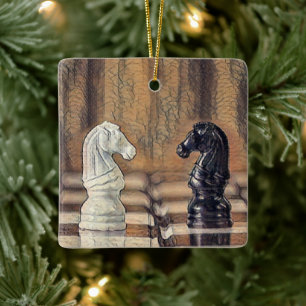 Chess Knights Chess Board Personalised Christmas Ceramic Ornament