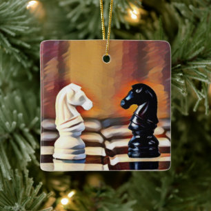 Chess Knights Chess Board Personalised Christmas Ceramic Ornament