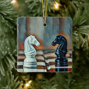 Chess Knights Chess Board Personalised Christmas Ceramic Ornament