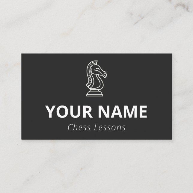 Chess Lessons Elegant Minimalist Black & White  Business Card (Front)