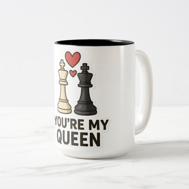  Chess Love Sticker – Black & White Kings Two-Tone Coffee Mug (Front Right)