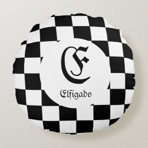 Chess Lover Custom Name Initial Round Cushion
