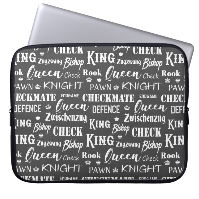 Chess Master King Queen Knight Typographic Laptop Sleeve (Front)