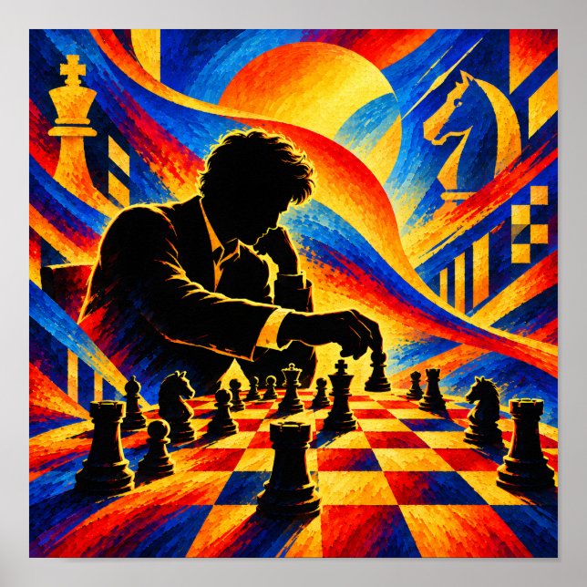 Chess Master Making a Move Silhouette Poster (Front)
