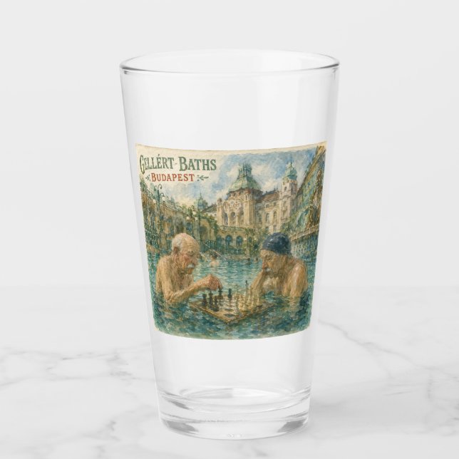 Chess match Gellert Baths Budapest Hungary Glass (Front)