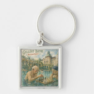 Chess match Gellert Baths Budapest Hungary Key Ring