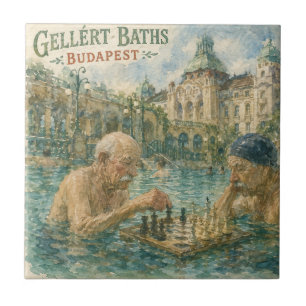 Chess match Gellert Baths Budapest Hungary Tile