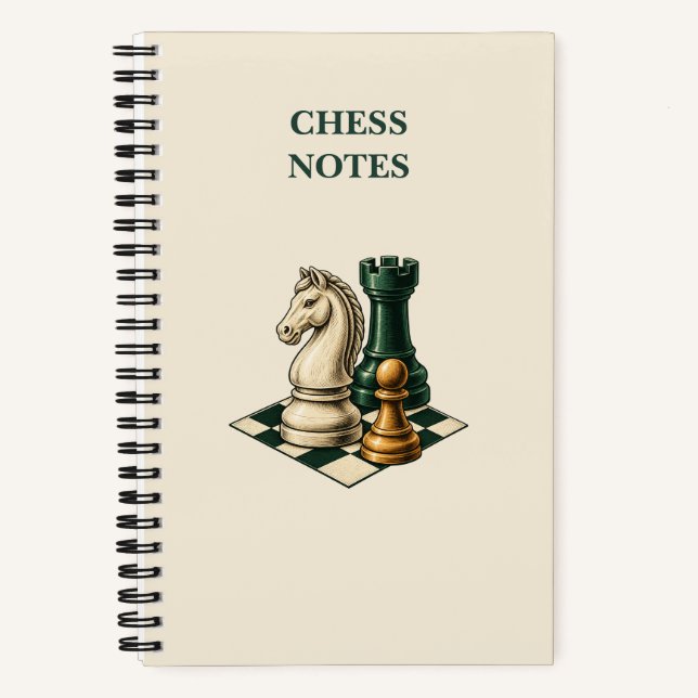 Chess Notes Ivory Knight and Green Rook Notebook (Front)