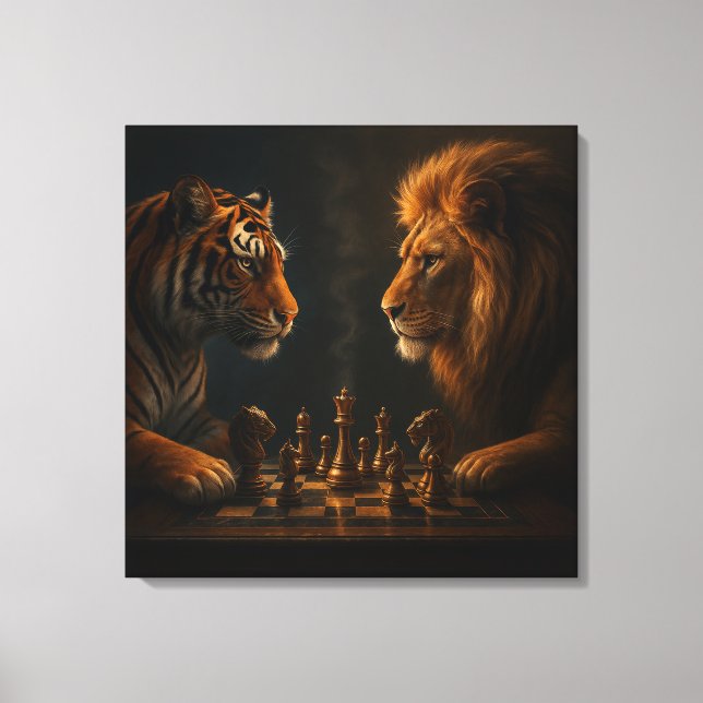 Chess of Kings – Lion vs Tiger Strategic Art Canvas Print (Front)