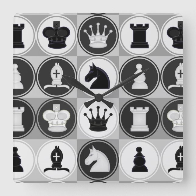 Chess Pattern Square Wall Clock (Front)