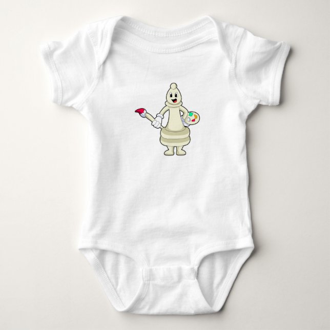 Chess piece Bishop as Painter with Brush & Colour Baby Bodysuit (Front)