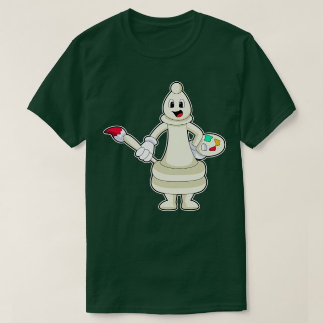 Chess piece Bishop as Painter with Brush Colour T-Shirt (Design Front)