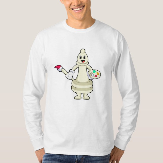 Chess piece Bishop as Painter with Brush & Colour T-Shirt (Front)