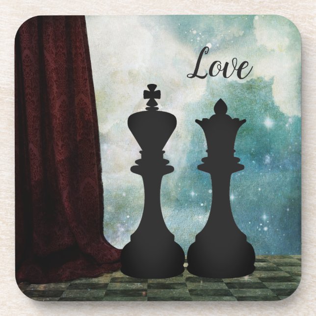 Chess Piece King and Queen Love Couples Coaster (Front)