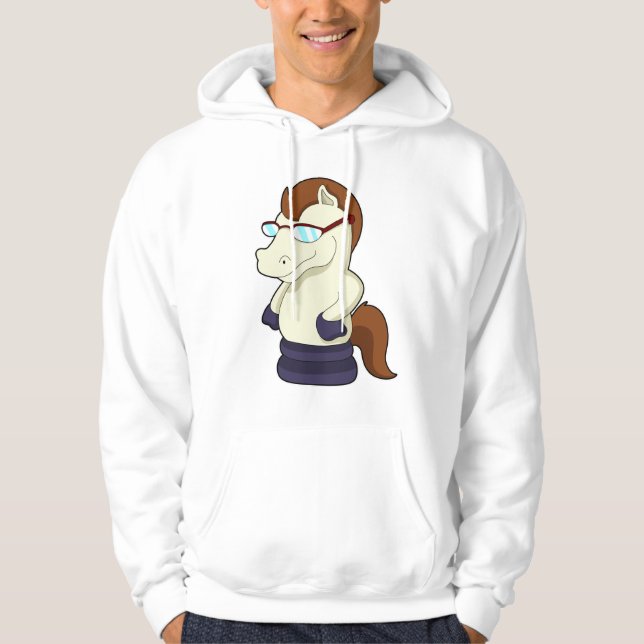 Chess piece Knight as Horse with Sunglasses Hoodie (Front)
