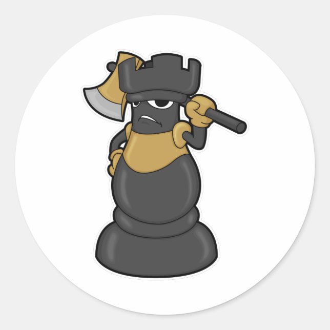 Chess piece Rook at Chess with Axe Classic Round Sticker (Front)