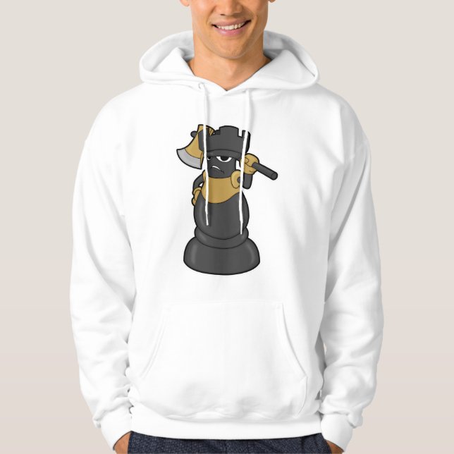 Chess piece Rook at Chess with Axe Hoodie (Front)