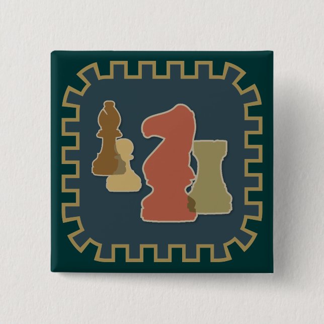Chess Pieces Blue Button (Front)